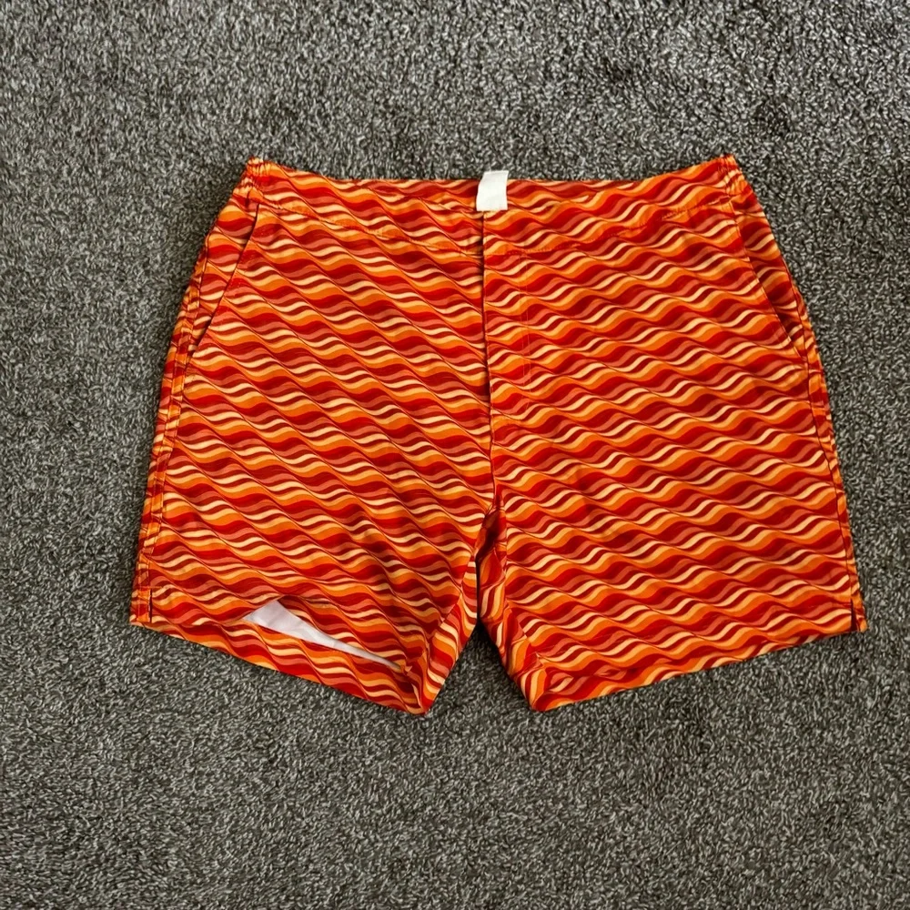Fair Harbor Orange Wave Pattern Men’s Swim Trunks